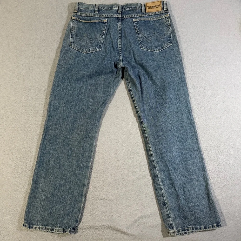 Wrangler Blue Denim Straight Leg Jeans Casual‎ Workwear Pants Men's Size 34x30
